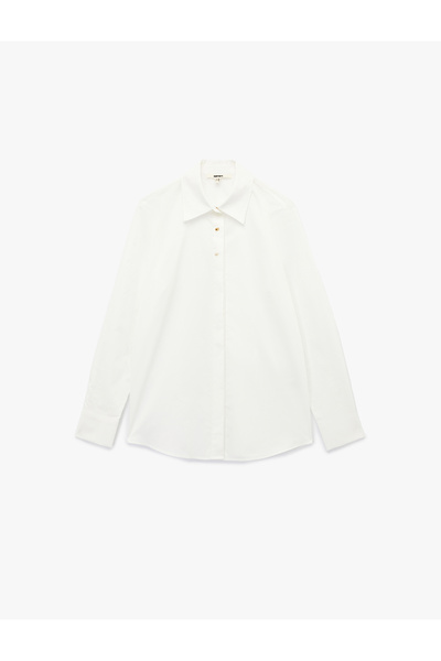 Koton Pamuklu Uzun Kollu Klasik Yaka Oversize Gömlek