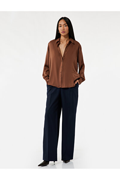 Koton Cămașă clasică din satin cu mânecă lungă cu guler