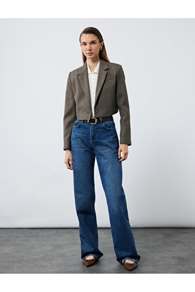 Koton Double Breasted Long Sleeve Button Crop Blazer Jacket