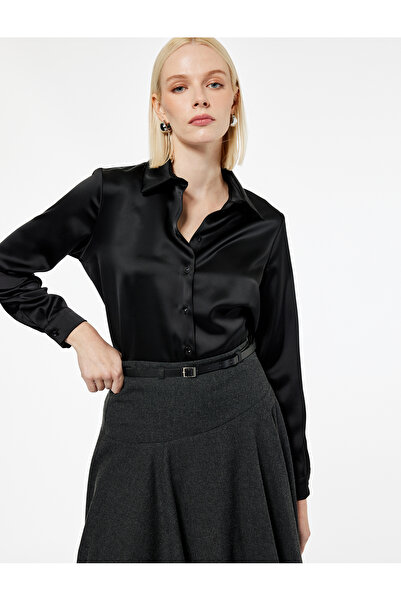 Koton Cămașă din satin cu mânecă lungă cu guler clasic