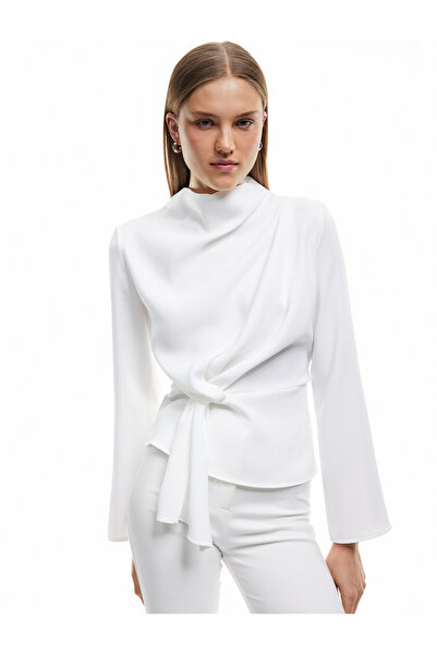 Koton Uzun Kollu Düğüm Detaylı Dik Yaka Bluz