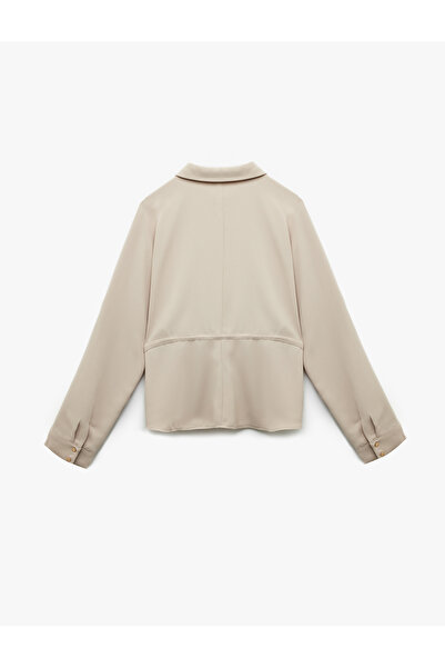 Koton Crepe Fabric Regular Fit Long Sleeve Shirt Jacket with Lacing Detail