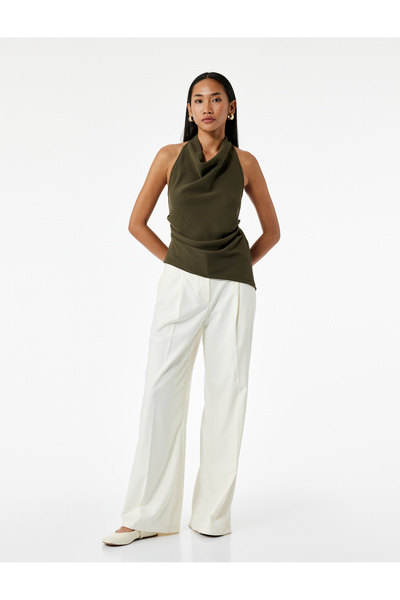 Koton Sleeveless Backless Draped Asymmetrical Degaje Neckline Blouse