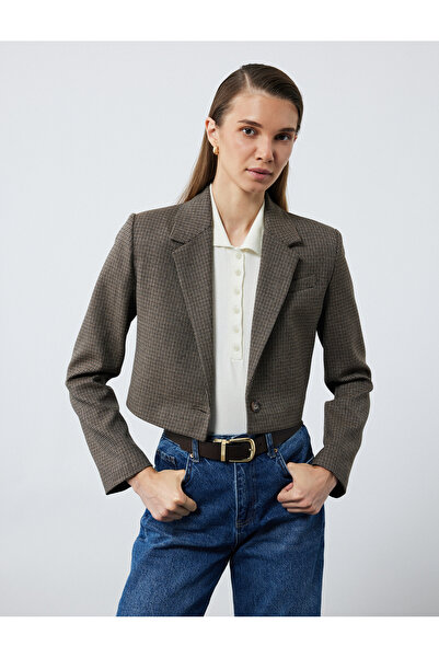 Koton Double Breasted Long Sleeve Button Crop Blazer Jacket