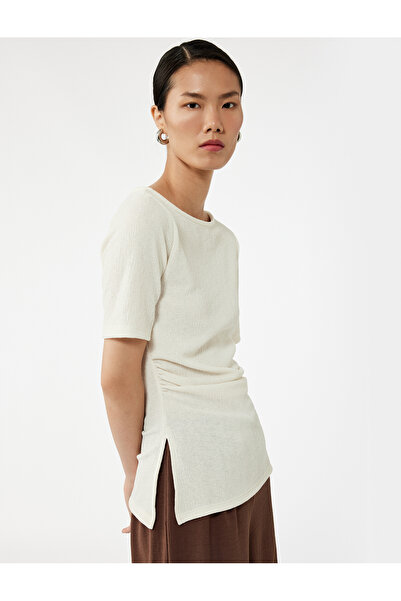 Koton Slim Fit Short Sleeve Crew Neck Drape Detail T-Shirt