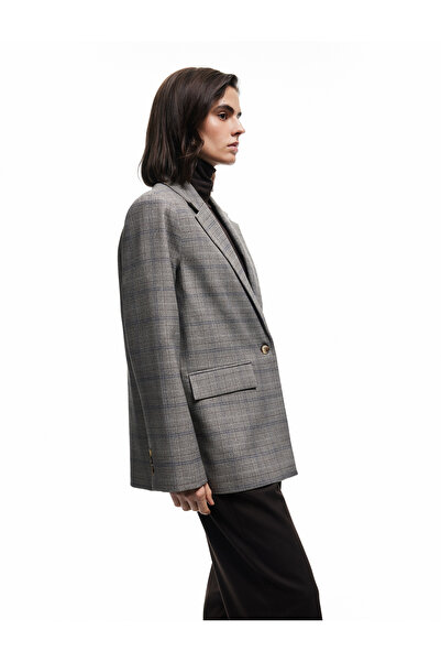 Koton Дълъг ръкав с карирано яке с двойни джобове и голям размер