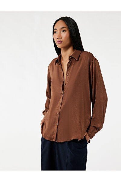 Koton Cămașă clasică din satin cu mânecă lungă cu guler