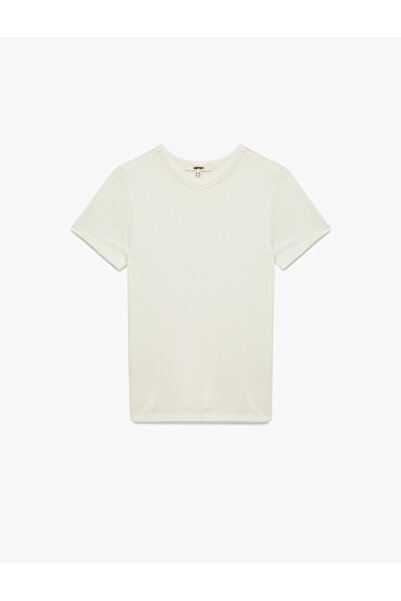 Koton Βασικό μπλουζάκι με κοντό μανίκι από ύφασμα βισκόζης με λαιμόκοψη