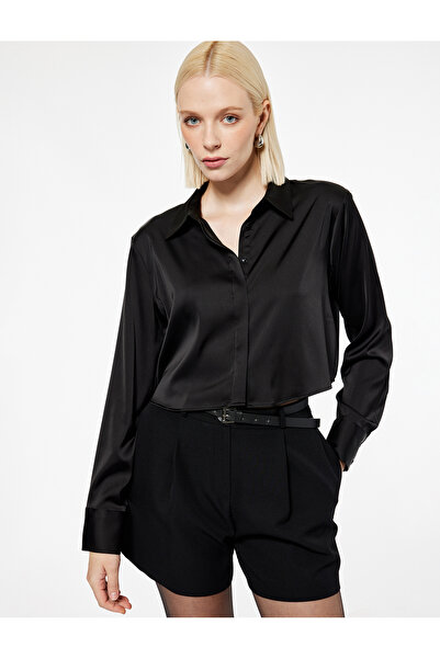 Koton Long Sleeve Classic Collar Crop Satin Shirt