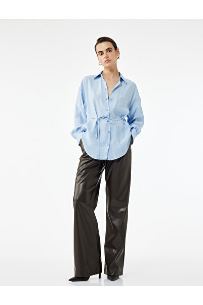 Koton Modal Fabric Long Sleeve Oversize Shirt with Tie Waist Detail