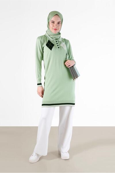 Alvina BAKLAVA PATTERNED DETAILED POLO COLLAR KNITWEAR TUNIC 42109