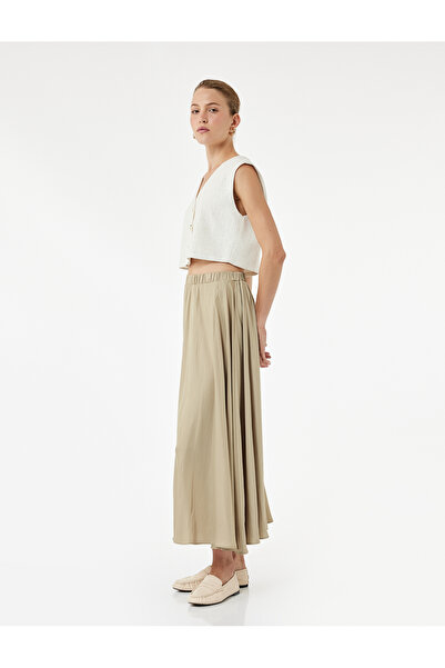 Koton Beli Lastikli Kloş Saten Uzun Etek