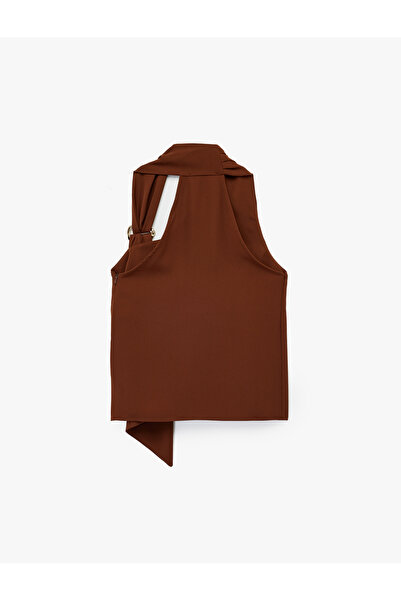 Koton Креп плат с метални аксесоари, асиметрична блуза без ръкави с халтер яка