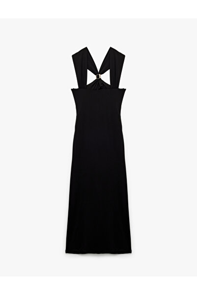 Koton Metal Aksesuarlı Kare Yaka Kolsuz Uzun Abiye Elbise