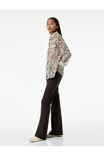 Koton Long Sleeve Leopard Print Chiffon Shirt with Pockets