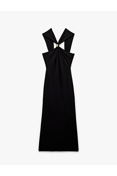 Koton Metal Aksesuarlı Kare Yaka Kolsuz Uzun Abiye Elbise