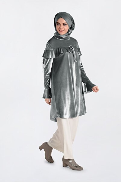 Alvina Volan Detailed Velvet Tunic 4789-1