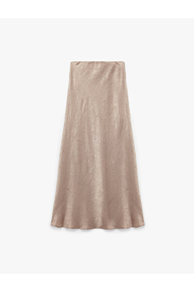 Koton Slim Fit Fish Cut Textured Midi Satin Skirt