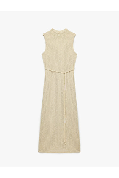 Koton Rochie midi cu decolteu adânc, fără mâneci, cu curea cu sclipici, în formă de creion