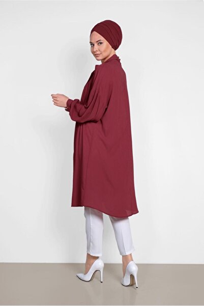 Alvina Lace-Up Tunic with Balloon Sleeves and Collar 4111