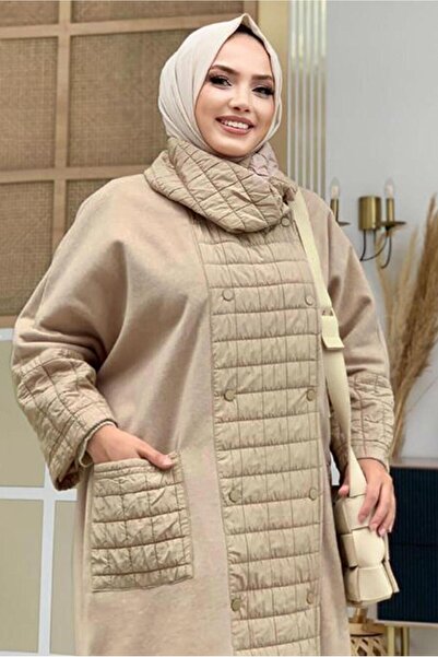 TRENDTESETTÜR Women's Mink Quilted Detailed Cashmere Coat 6077