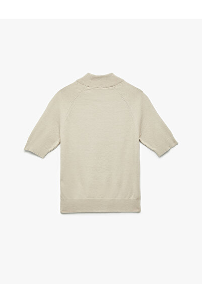 Koton Rayon Fabric Short Sleeve Stand Collar Knitwear Sweater