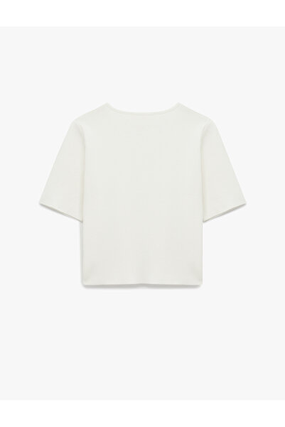 Koton Asymmetrical Short Sleeve Crew Neck Button Cardigan