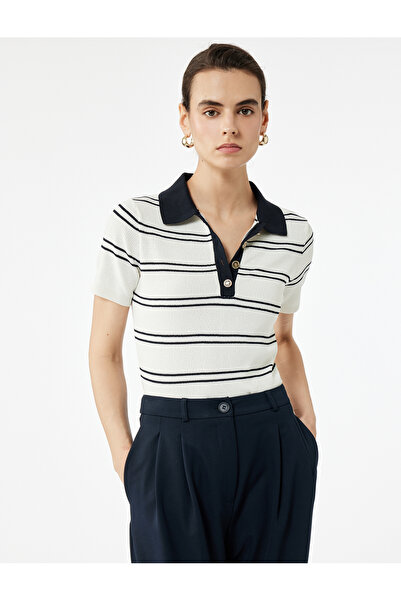 Koton Regular Fit Düğmeli Kısa Kollu Polo Yaka Triko Kazak