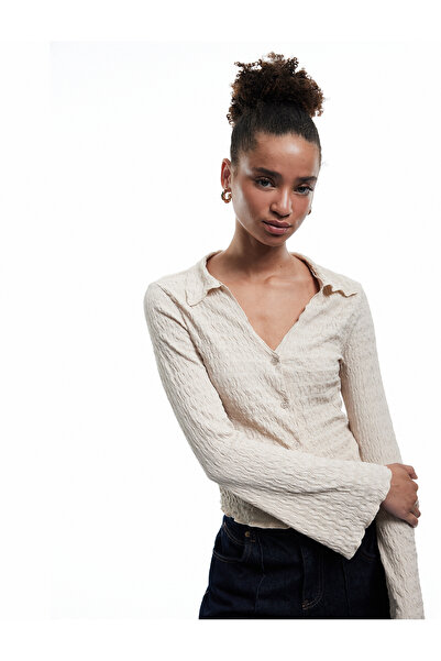 Koton Bürümcük Πανί Κλασικό Πέτο Ισπανικό μακρυμάνικο μπλουζάκι με κουμπιά