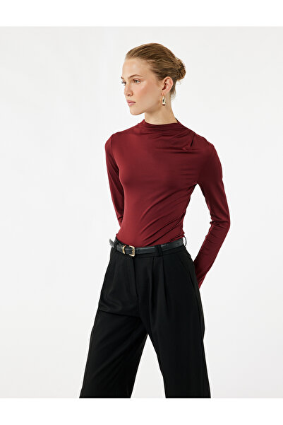 Koton Slim Fit Ελαφρύ γιακά με ντραπέ Λεπτομερές μακρυμάνικο κορμάκι