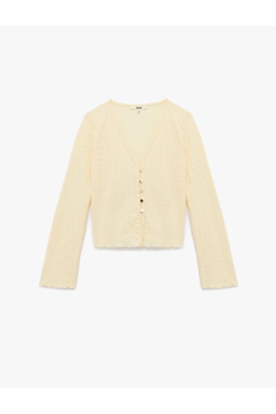 Koton Düğmeli Uzun Kollu V Yaka Slim Fit Bluz