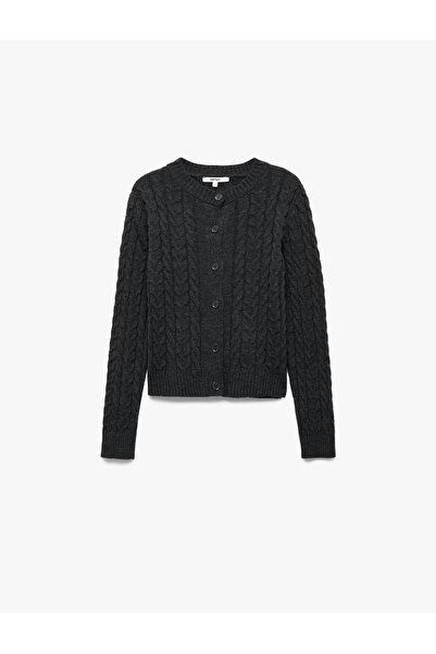 Koton Long Sleeve Crew Neck Button Hair Knit Cardigan