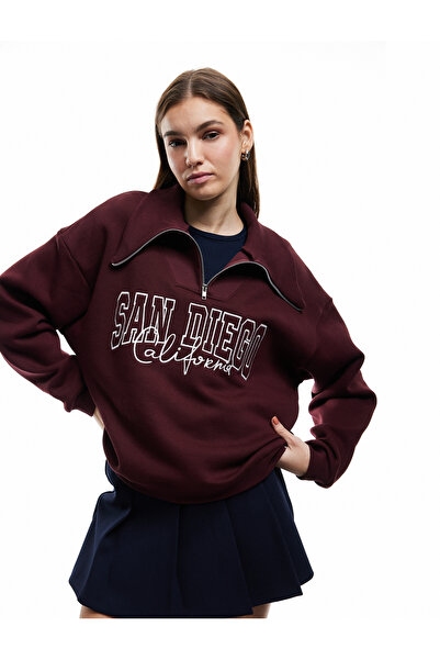 Koton Hanorac oversize cu mânecă lungă, imprimat cu jumătate de fermoar