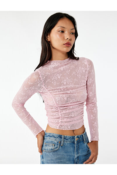 Koton Μακρυμάνικο μπλουζάκι με δαντέλα με λαιμόκοψη