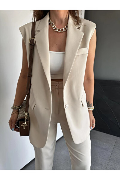 MADAME MELEK Zr Model Brand Vestă căptușită Set pantaloni - Pantaloni morcov ...