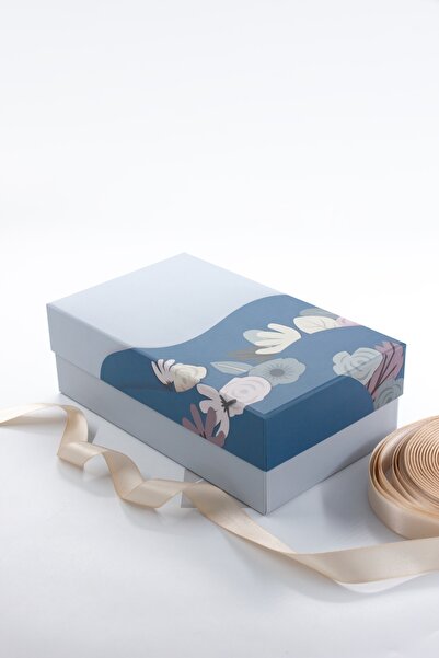 carton box Hediye Kutusu Çiçek desenli Kurdeleli | 23 X 13,5 X 7,6 Cm | Boş Karton Kutu, Şık Ve Renkli Tasarım