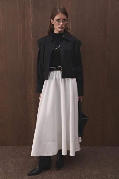 Hooopstore Beli Lastikli Pamuklu Beyaz Etek