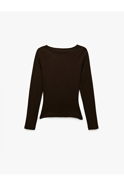 Koton Βαμβακερό μακρυμάνικο μπλουζάκι με λαιμόκοψη με λαιμόκοψη