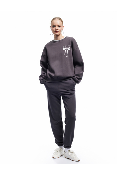 Koton Φούτερ με μακρυμάνικο λαιμόκοψη με στάμπα με φιόγκο