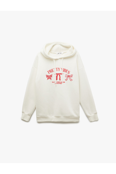 Koton Printed Three Thread Raised Hooded Oversize Sweatshirt