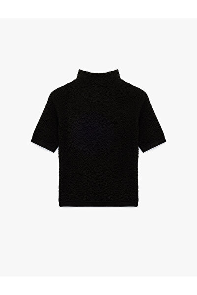 Koton Regular Fit Short Sleeve Stand Collar Textured Knit Sweater