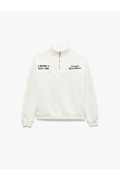 Koton Raised Long Sleeve Back Printed Half Zip Sweatshirt