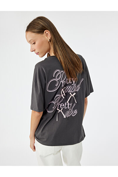 Koton Comfortable Fit Short Sleeve Cotton Crew Neck Bow Back Printed T-Shirt