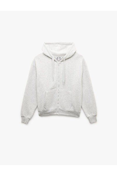 Koton Hanorac supradimensionat cu mânecă lungă, cu glugă, buzunar cangur, cu fermoar