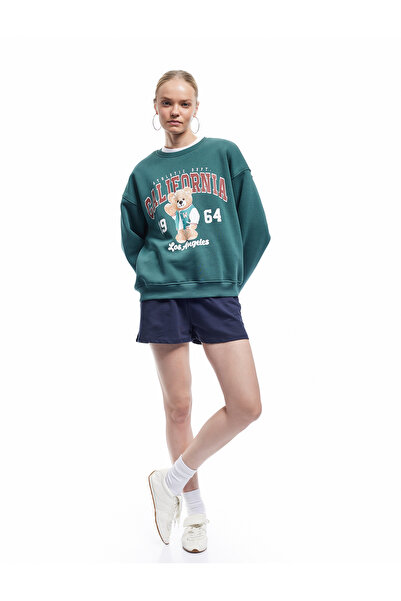 Koton Φούτερ με μακρυμάνικο λαιμόκοψη με στάμπα αρκουδάκι