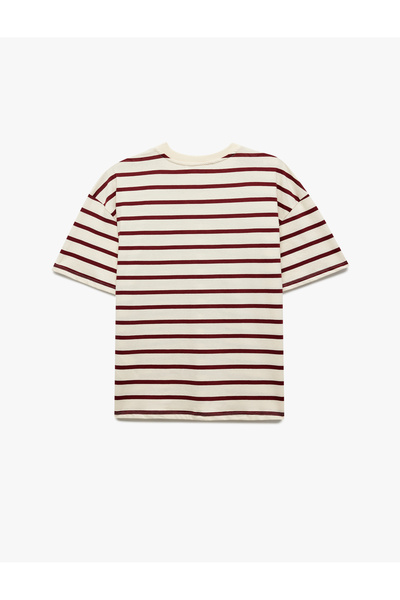 Koton Βαμβακερό κοντομάνικο μπλουζάκι με λαιμόκοψη Basic ριγέ