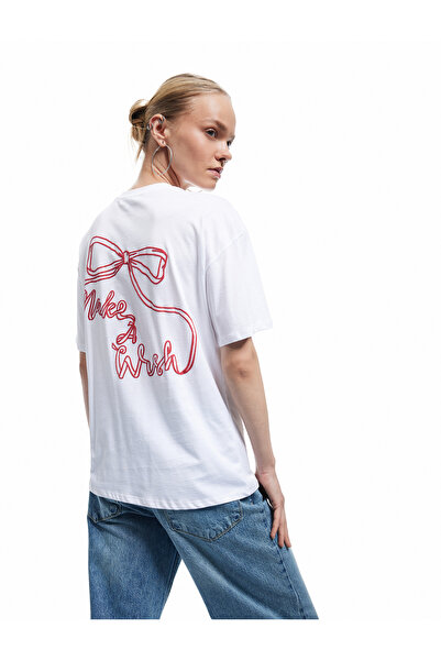 Koton Μπλουζάκι με κοντό μανίκι με λαιμόκοψη από βαμβακερό φιόγκο στην πλάτη