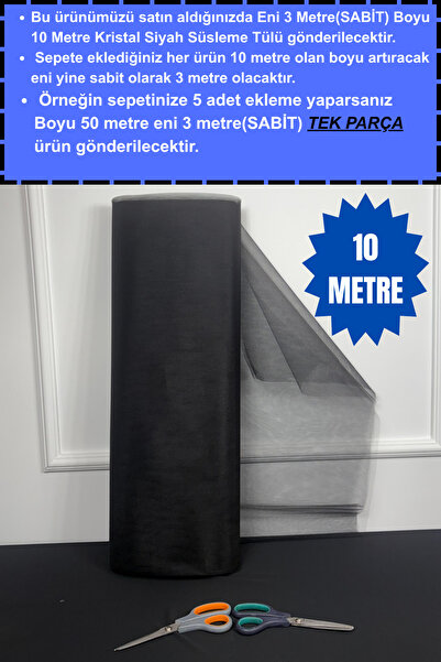 AZREN STORE 10 METRE Siyah Süsleme Tülü,Bohça Tülü Gelin Damat Düğün Kapı Val...
