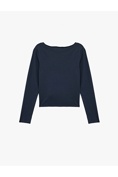 Koton Μακρυμάνικο μπλουζάκι με λαιμόκοψη βαμβακερό Slim Fit Basic