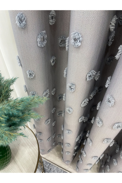 Brillant Gray Color Pompom Pufy Background Curtain 1/3 Sik Pleat